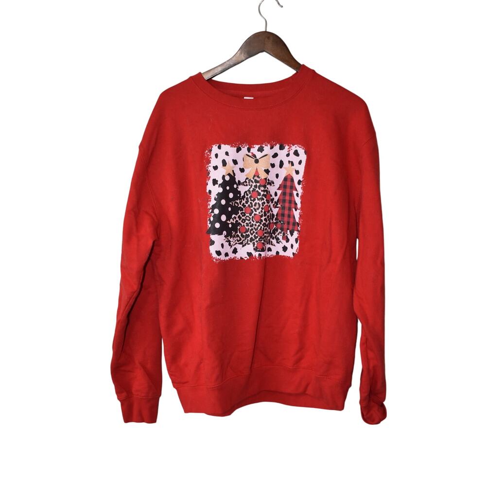 JustHoodsUSA Red Graphic Christmas Tree Sweatshirt Size XL